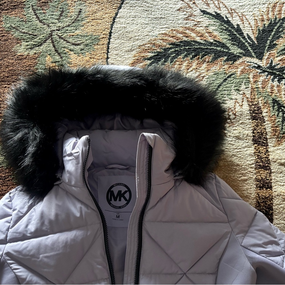 Michael Kors 💅❄️✨ Sweet Lilac Winter Belted MK Fur Puffer Coat Jacket NWT $280 - Picture 9 of 12